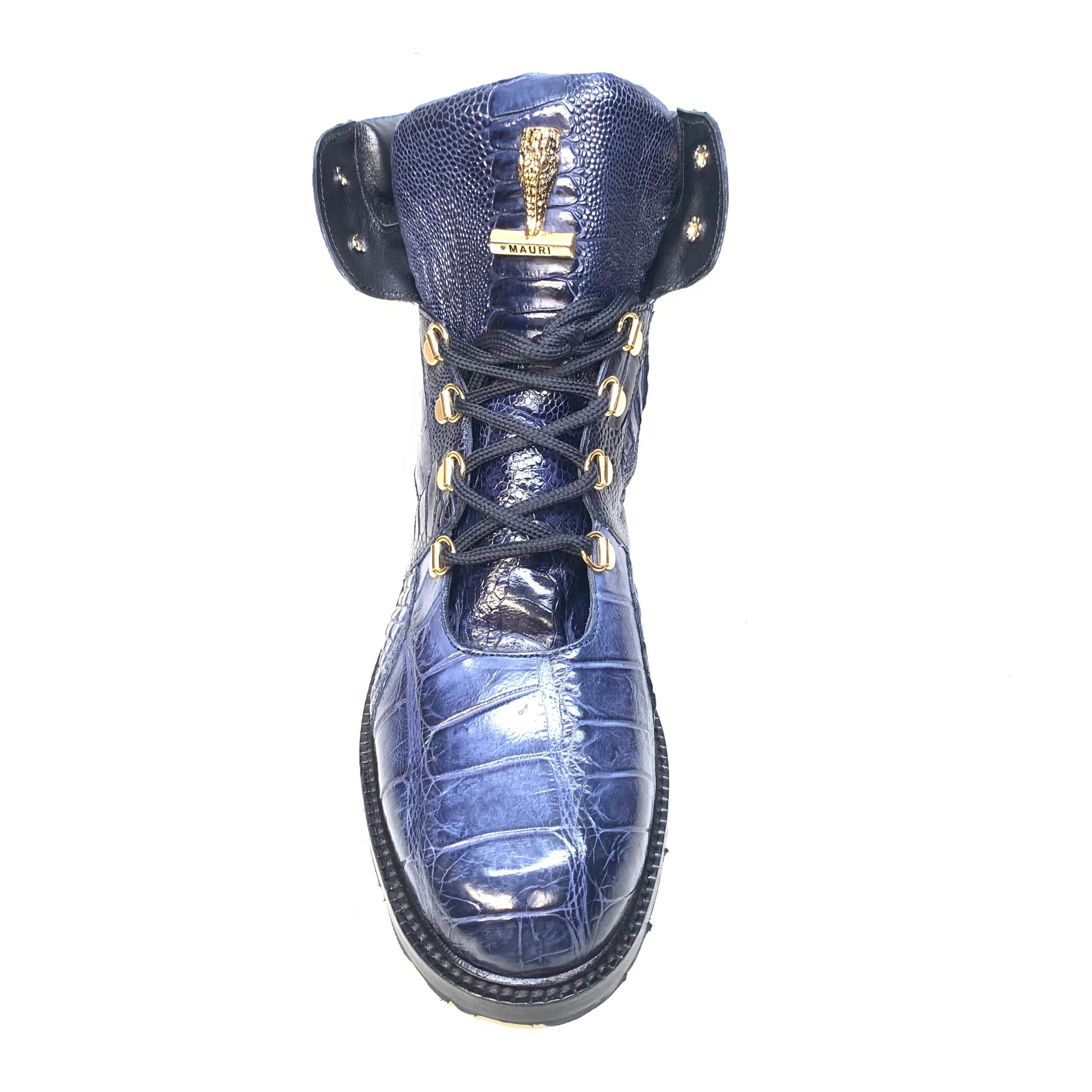 Mauri  "4986" Wonder Blue Alligator / Ostrich Leg Tracker Boots - Image 4