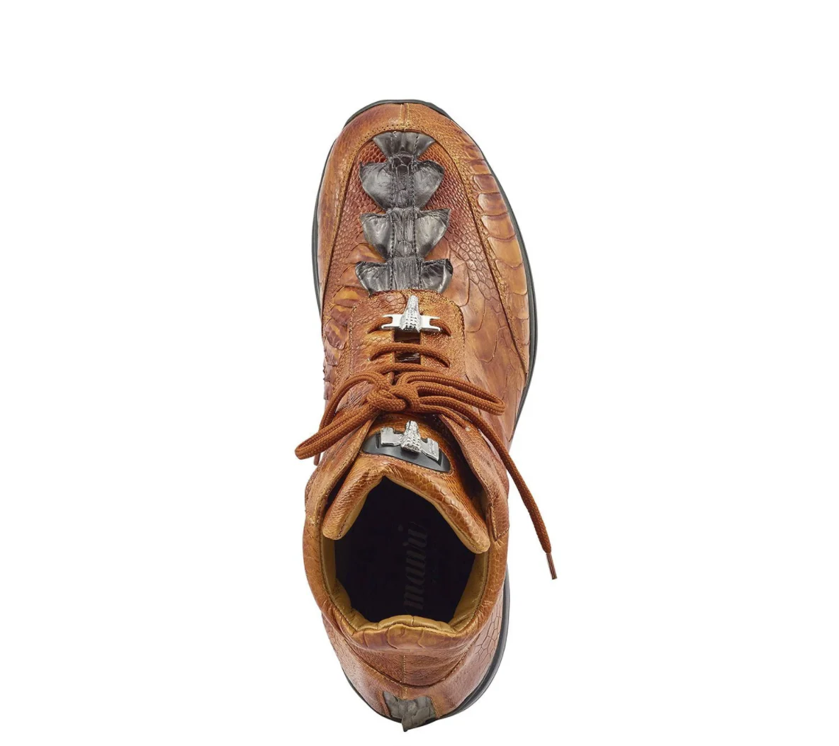 Mauri- 8405/1 "Venom" Cognac/ Olive Alligator Tail / Ostrich Leg High-top Sneaker - Image 2