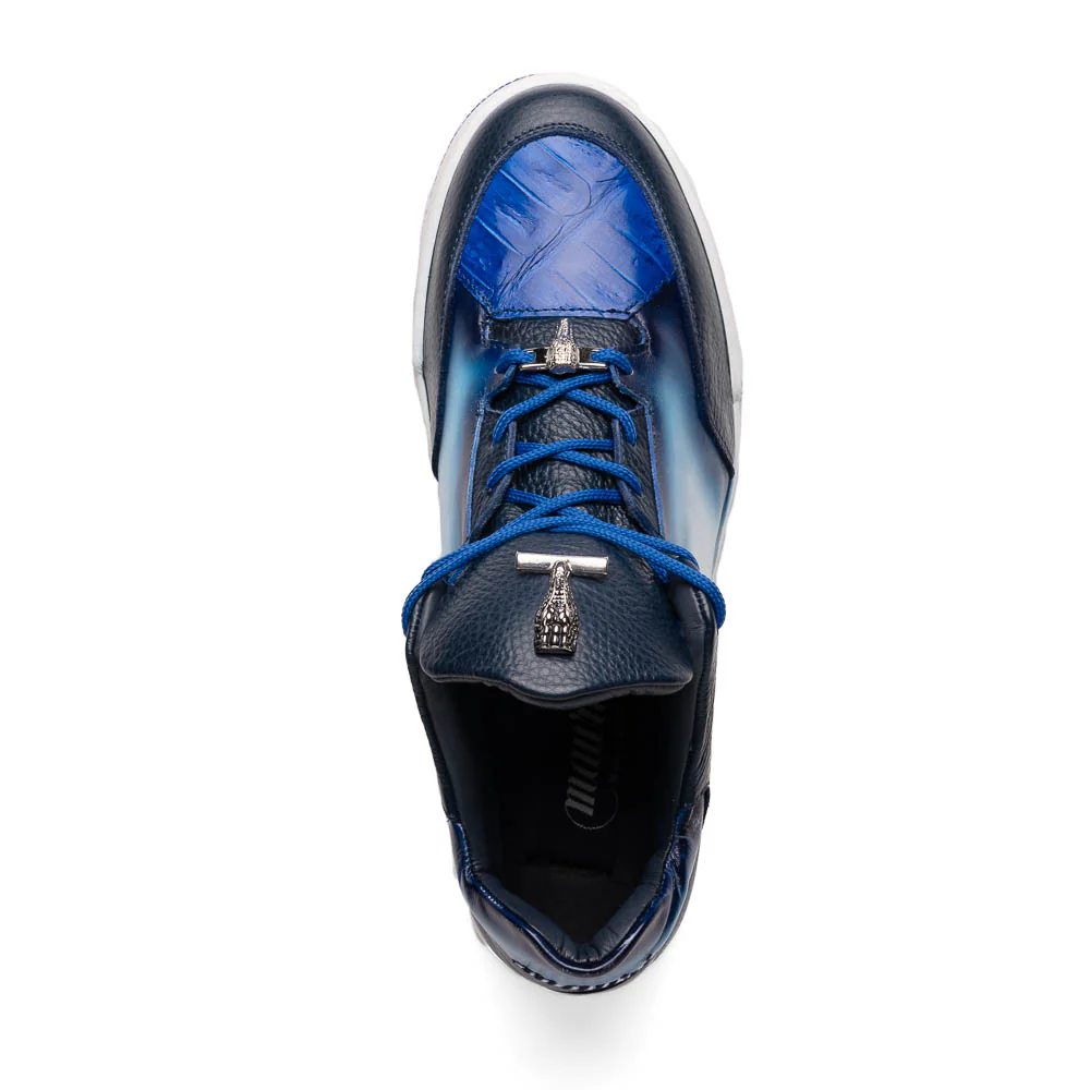 Mauri 8423 Ghost White / Dirty Royal Blue Baby Crocodile & Nappa Sneakers - Image 3
