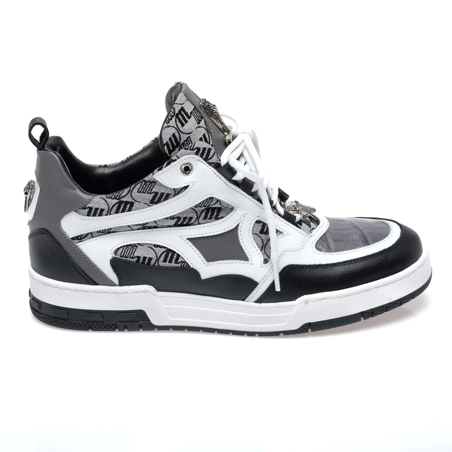 Mauri 8435 Nappa / Baby Crocodile / Double M Fabric Sneakers Black / Medium Grey / White - Image 3