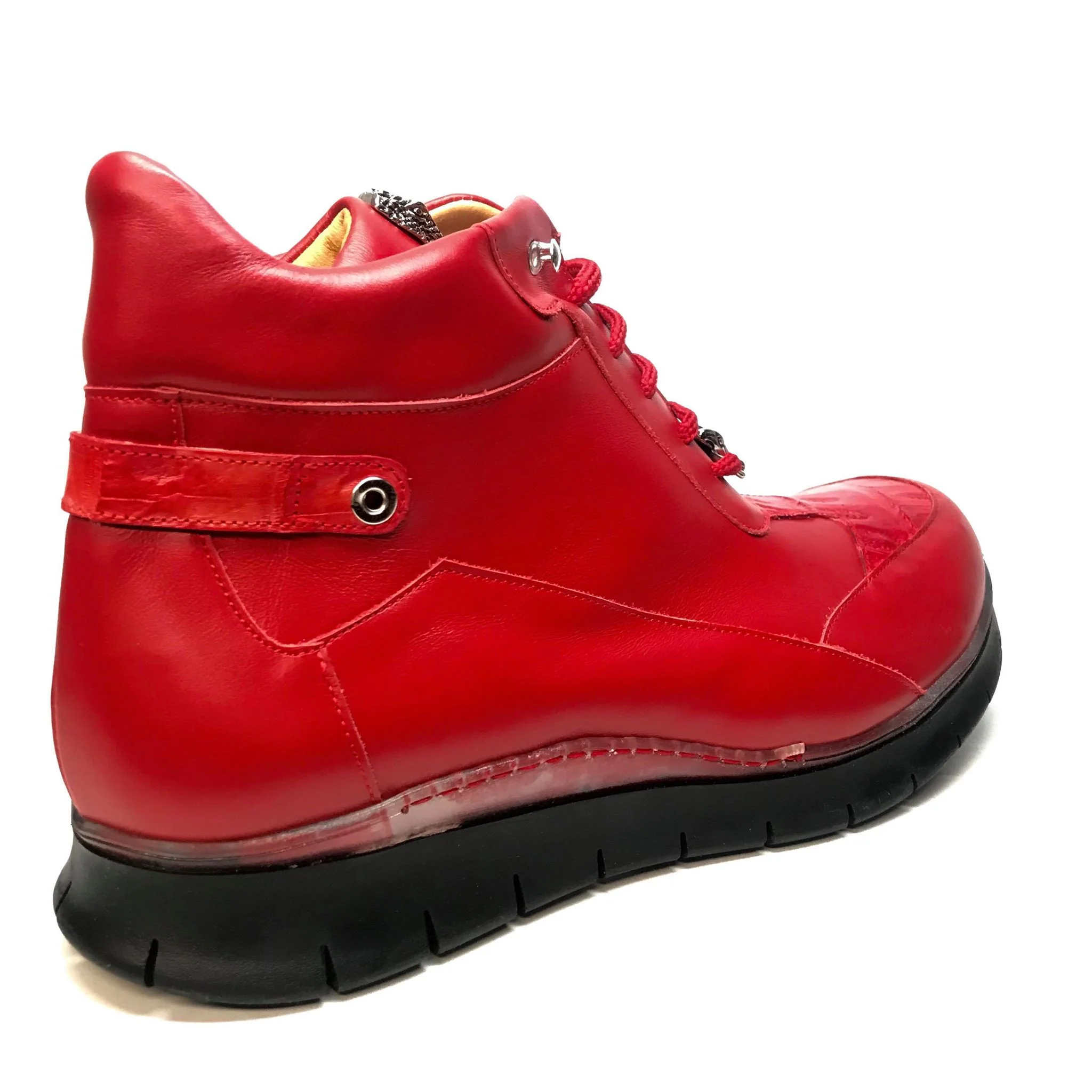 Mauri 8593 CANDY RED Crocodile Lambskin Hightop Sneakers - Image 5