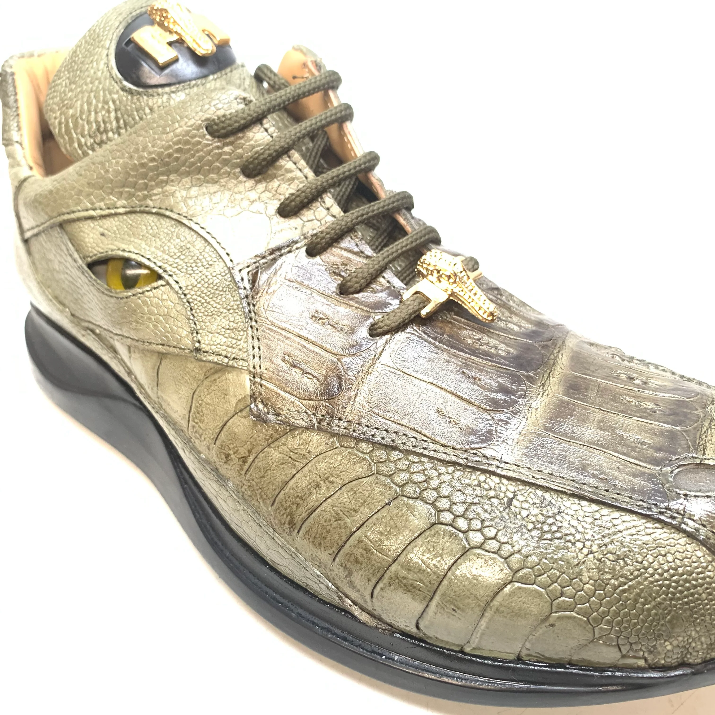 Mauri 8596 'Eye' Money Green Hornback Tail/Ostrich Leg Sneakers - Image 6