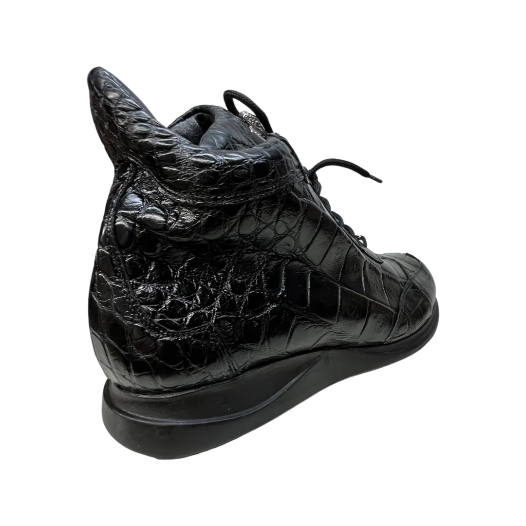 Mauri 8611 Black Hi-top All-Over Alligator Lace Up Sneakers - Image 3