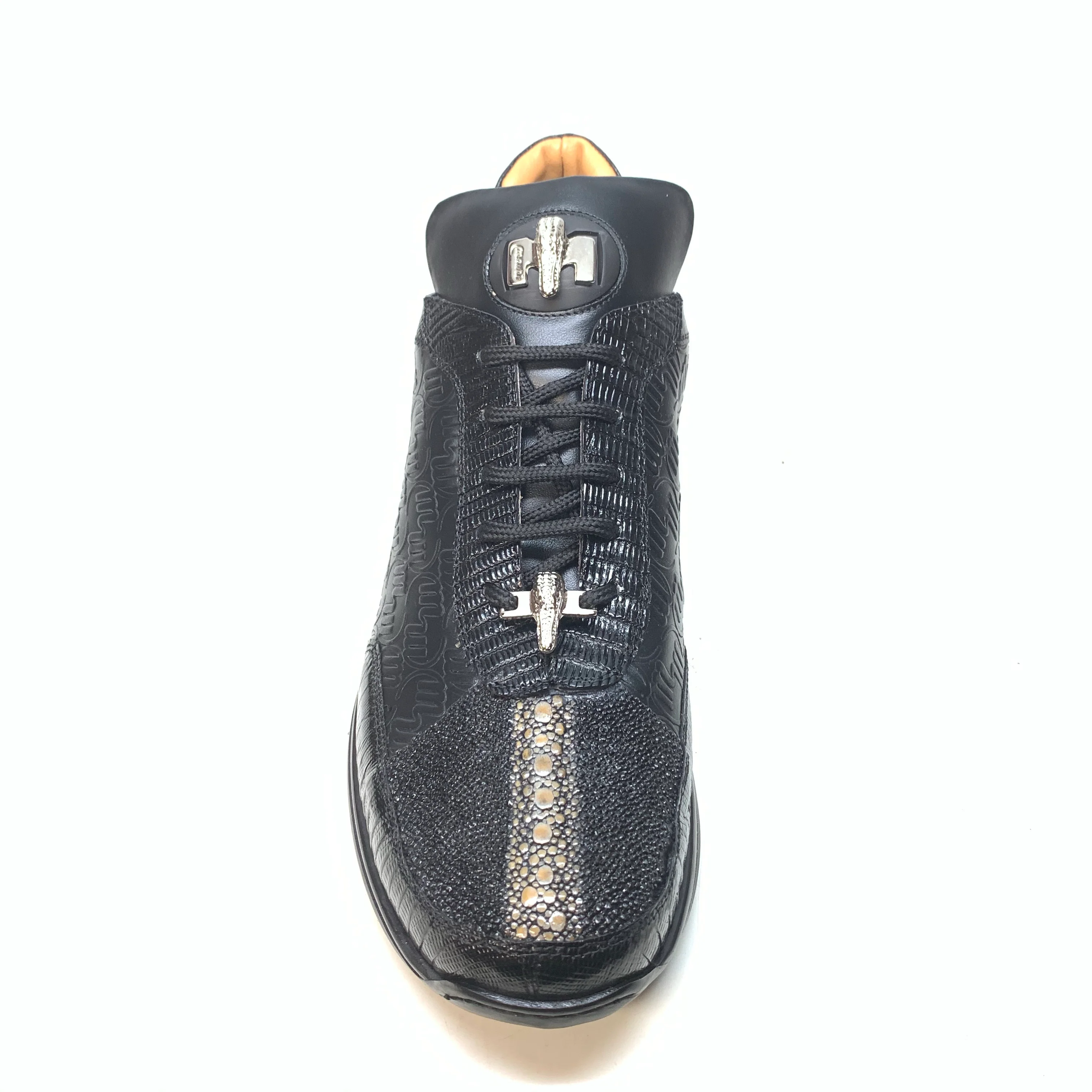 Mauri 8741/2 Black Stingray Lizard Ostrich Leg Sneakers - Image 2
