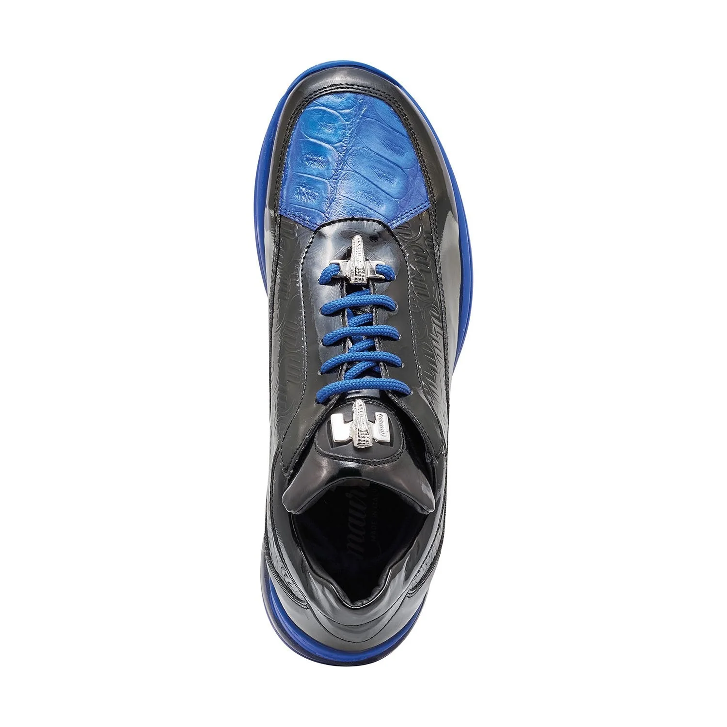 Mauri 8900-2 Bubble Patent Leather Embossed Baby Croc Sneakers Royal Blue / Black - Image 2
