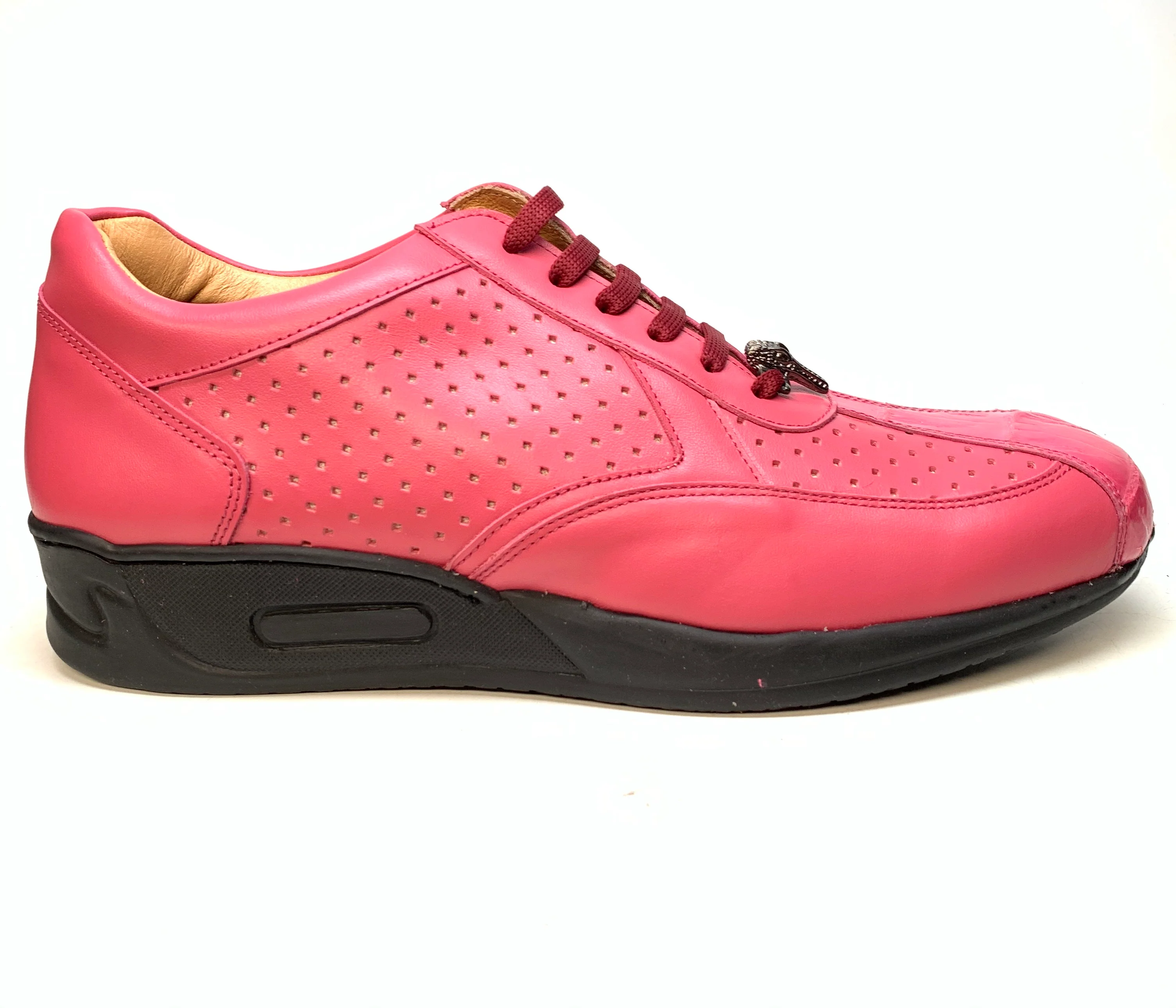 Mauri M770 Fuchsia Crocodile Perforated Nappa Leather Sneaker - Image 3