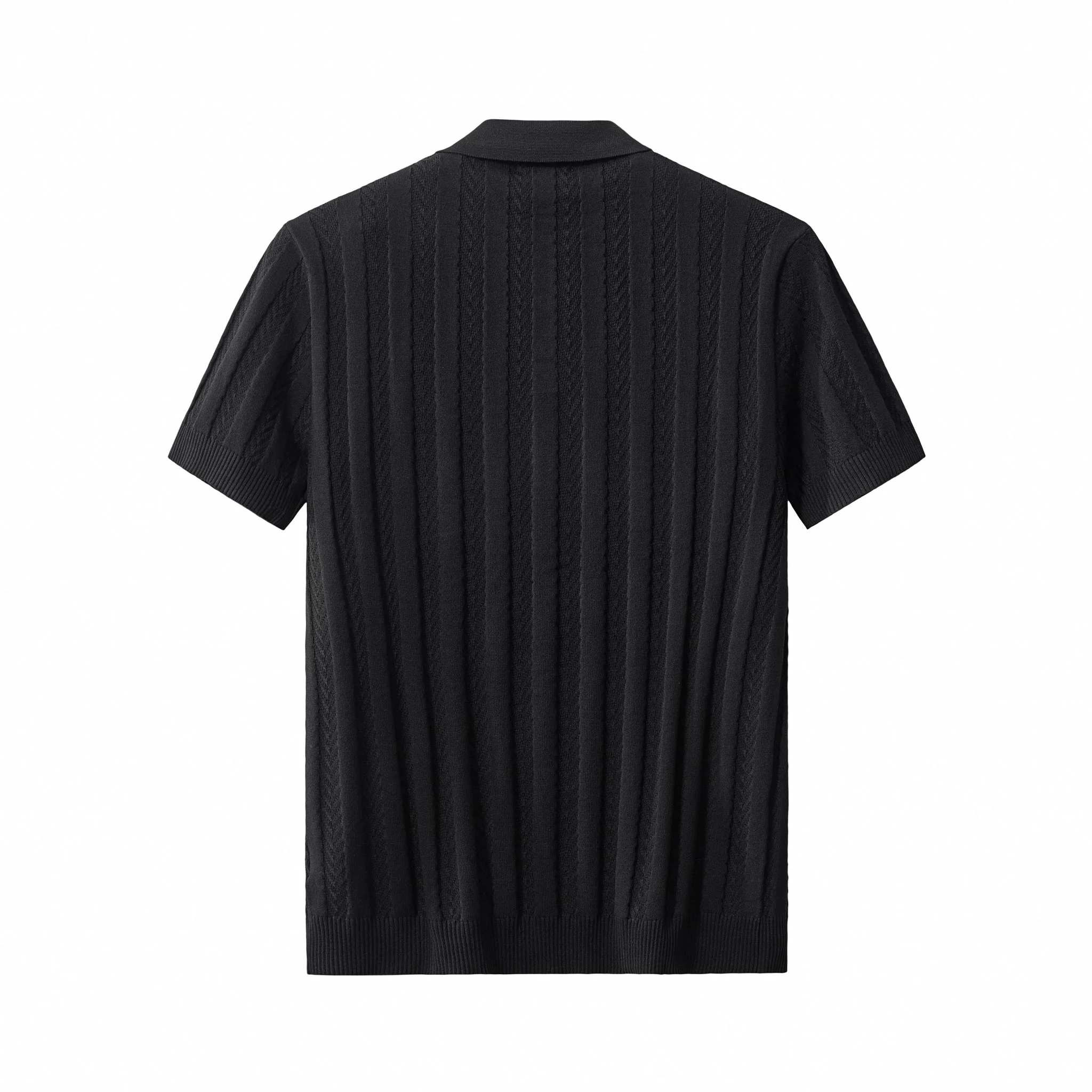 MetroLine Button Knit Polo BLACK - Image 2