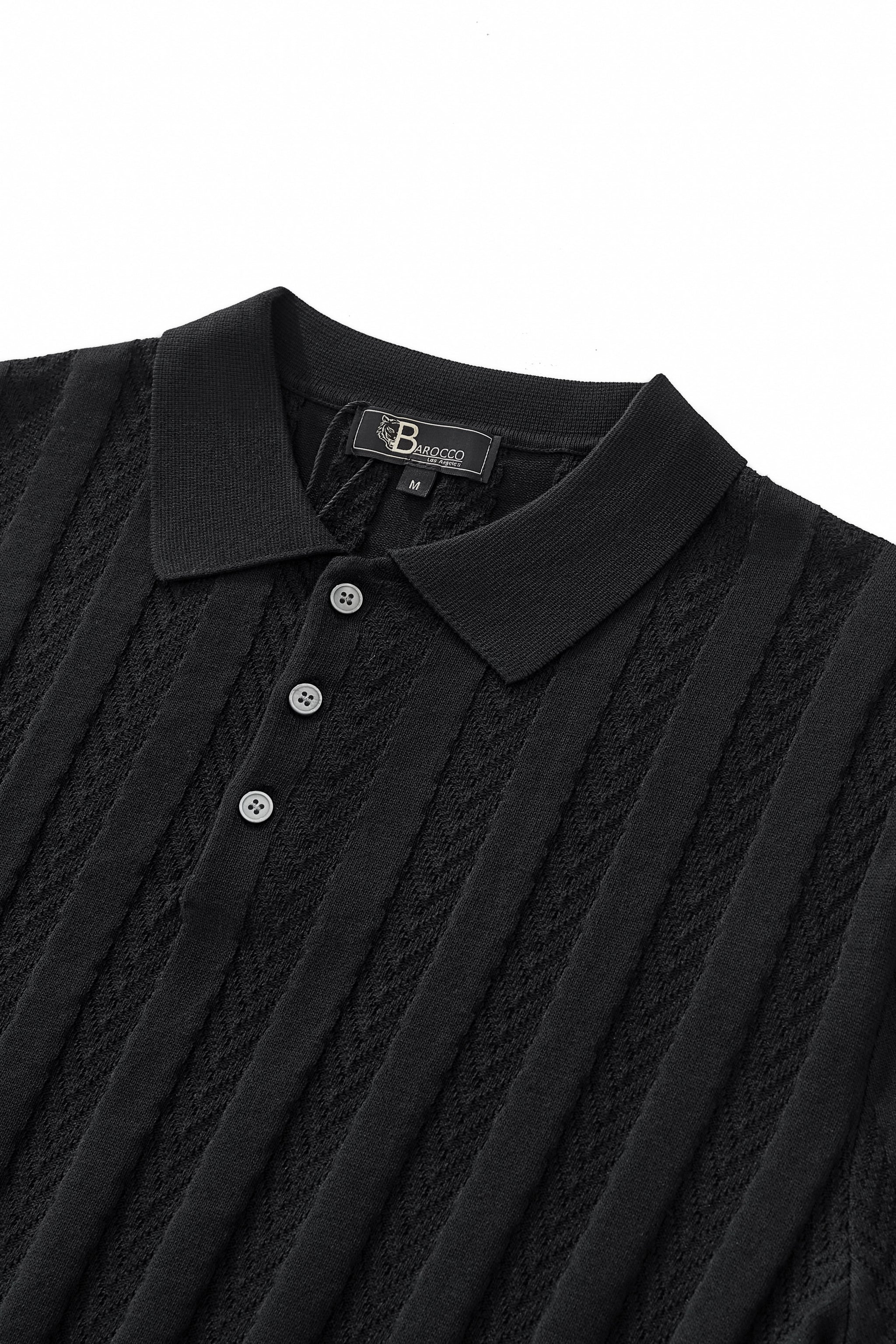 MetroLine Button Knit Polo BLACK - Image 3
