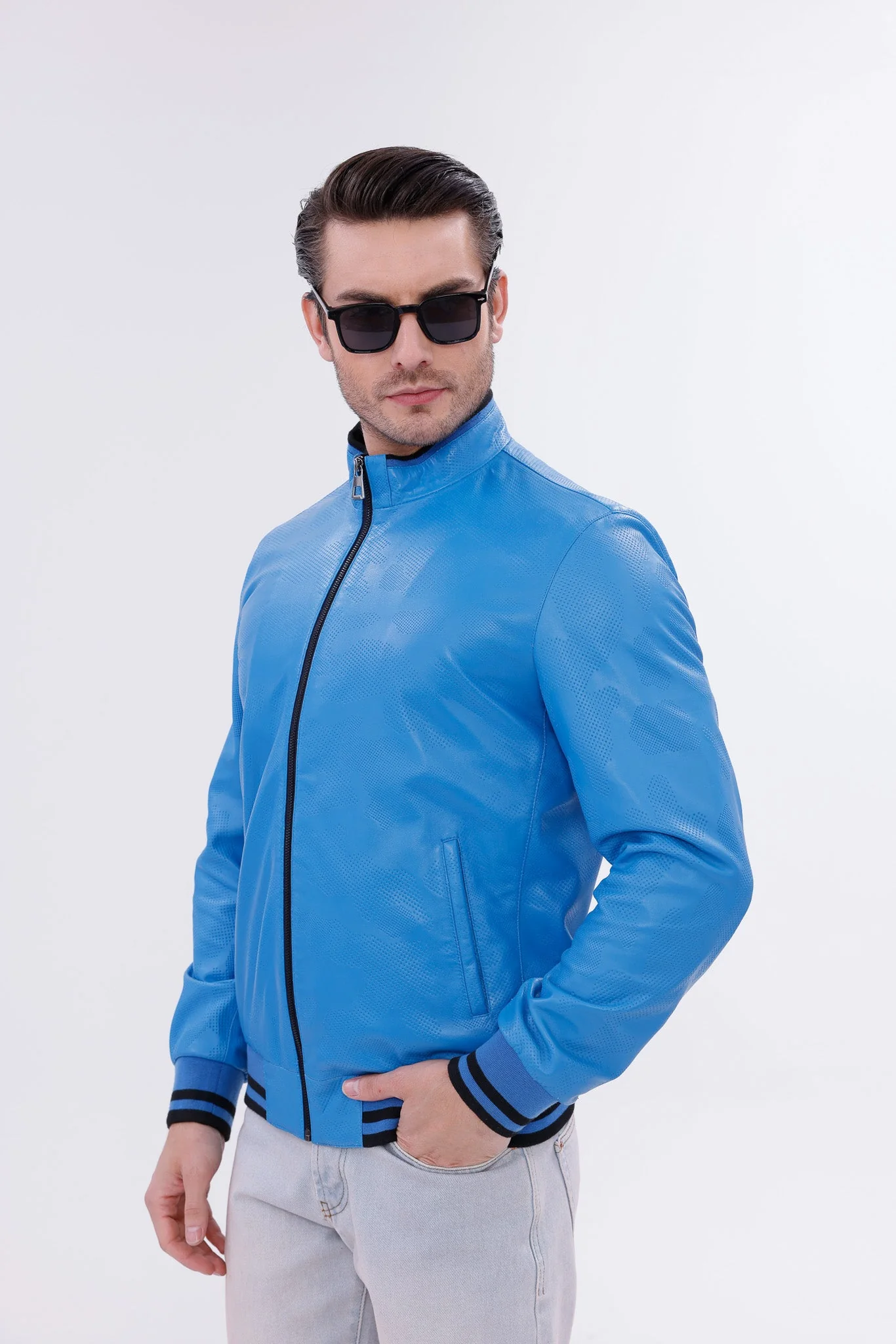 Monza Blue Lambskin Men Leather Jacket - Image 12