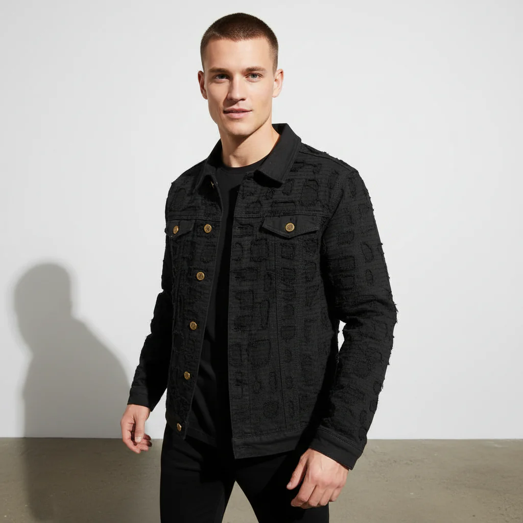 Patchwork Distressed Denim Jacket  - CENTURY PENTHOUSE BLACK - Image 2