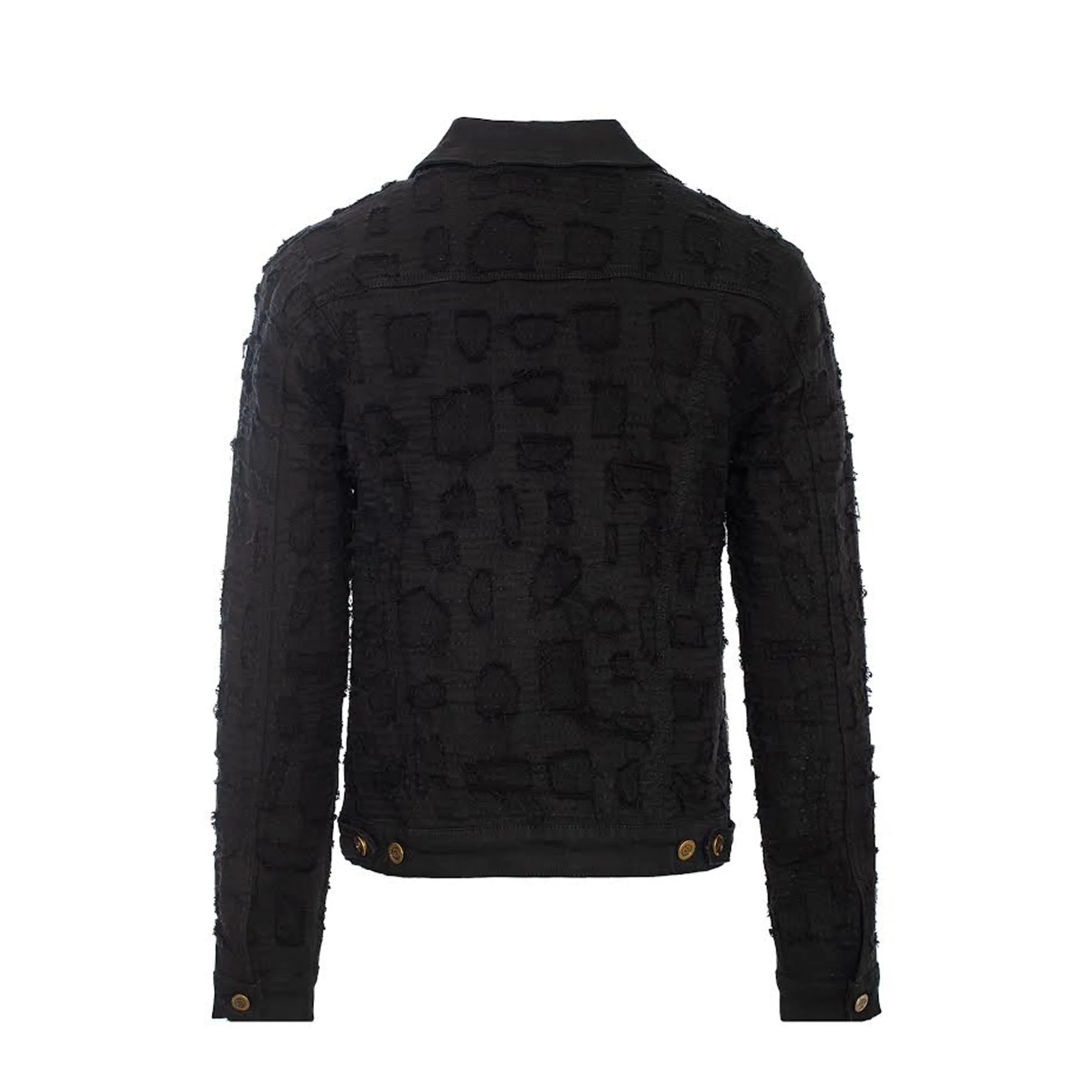 Patchwork Distressed Denim Jacket + Jeans SET - BLACK - Image 4