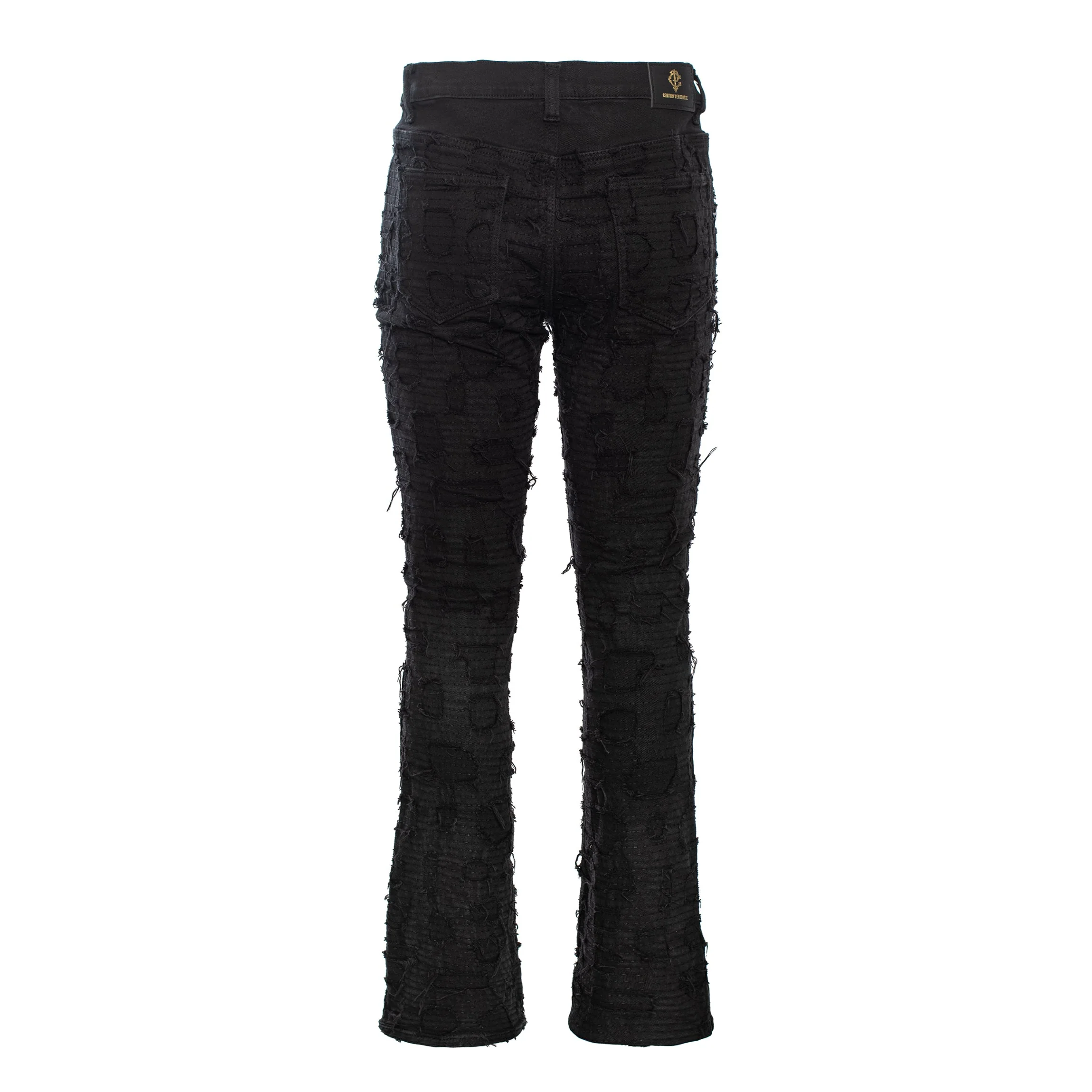 Patchwork Distressed Heritage Fit Denim Jeans -Century Penthouse BLACK - Image 3