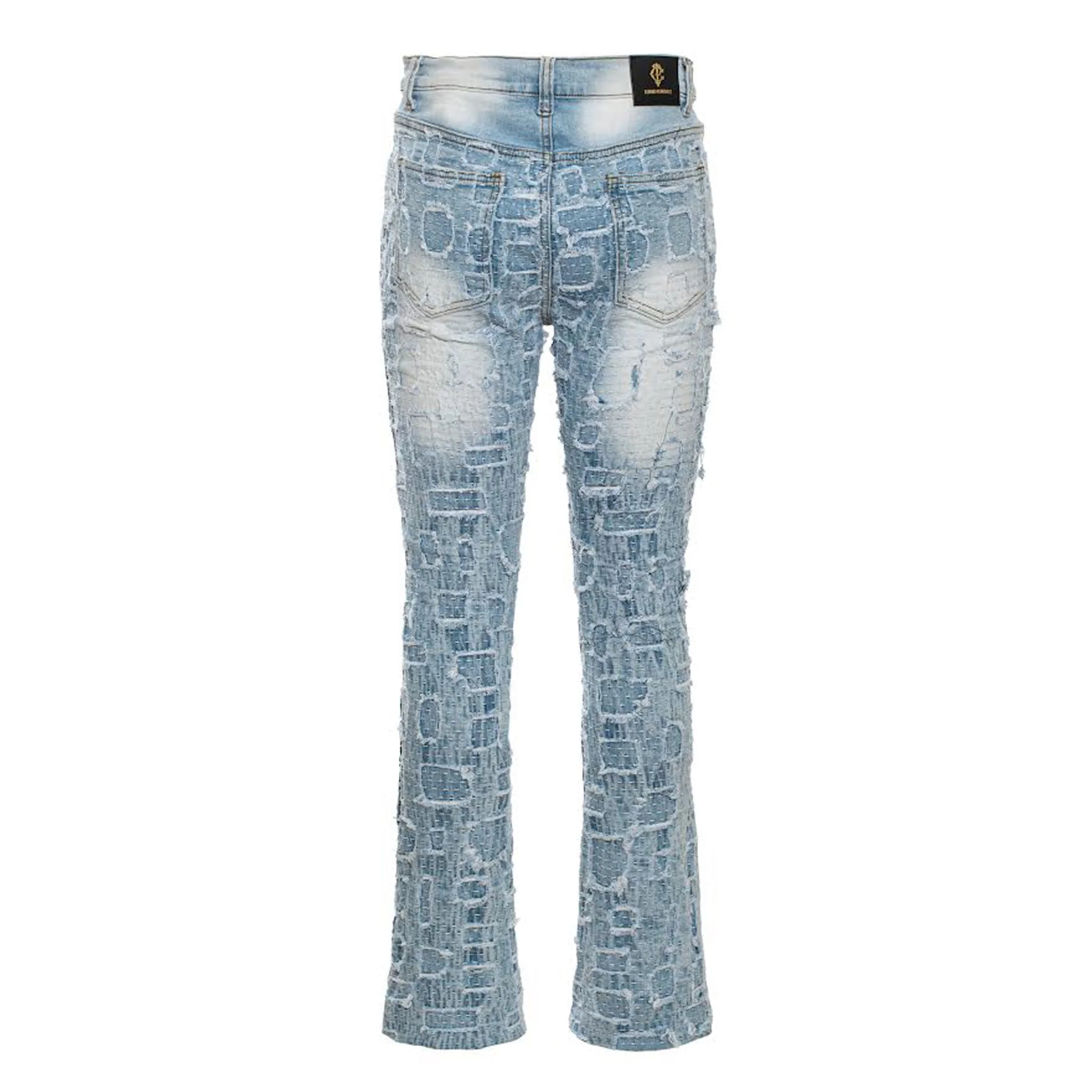 Patchwork Distressed Denim Jeans - Century Penthouse LIGHT BLUE - Image 4