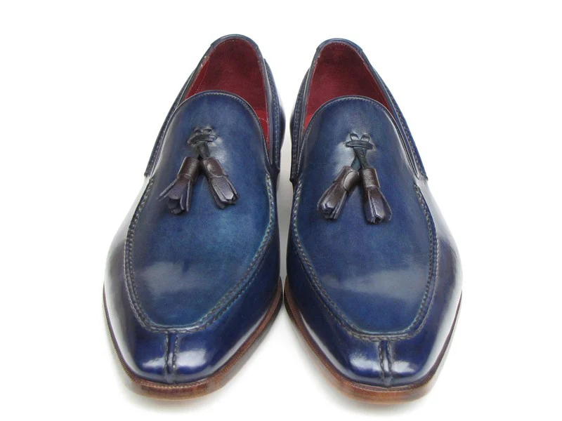 Paul Parkman Blue Hand Painted Leather Tassel Loafer - Image 4