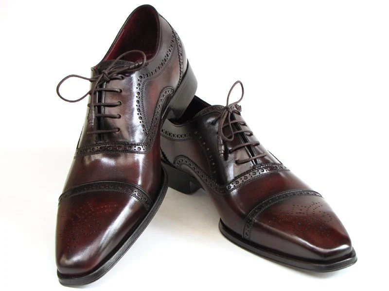 Paul Parkman Captoe Bordeaux & Brown Hand-Painted Oxfords - Image 2