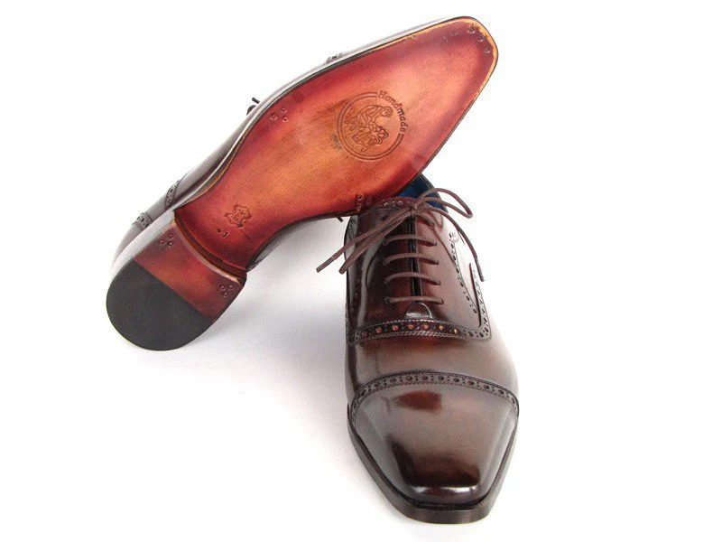 Paul Parkman Captoe Oxfords Anthracite Brown Hand-Painted Leather - Image 4