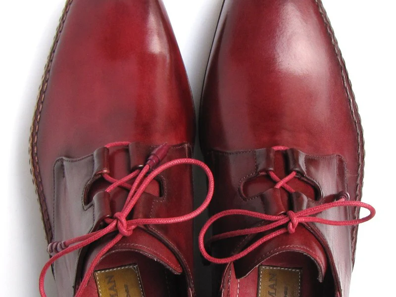 Paul Parkman Ghillie Lacing Side Handsewn Dress Shoes- Burgundy Leather Upper And Leather Sole - Image 3