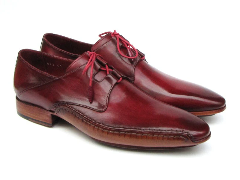 Paul Parkman Ghillie Lacing Side Handsewn Dress Shoes- Burgundy Leather Upper And Leather Sole - Image 4