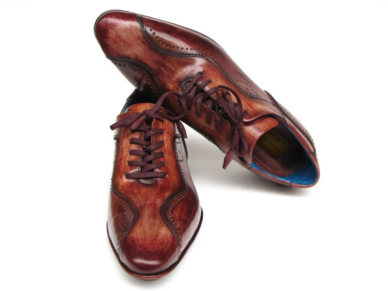 Paul Parkman Handmade Lace-Up Casual Shoes For Men Brown Handpainted Leather Upper And Leather Sole - Image 6