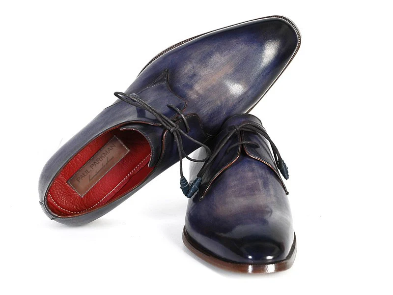 Paul Parkman Men's Blue & Navy Hand-Painted Derby Shoes - Image 3