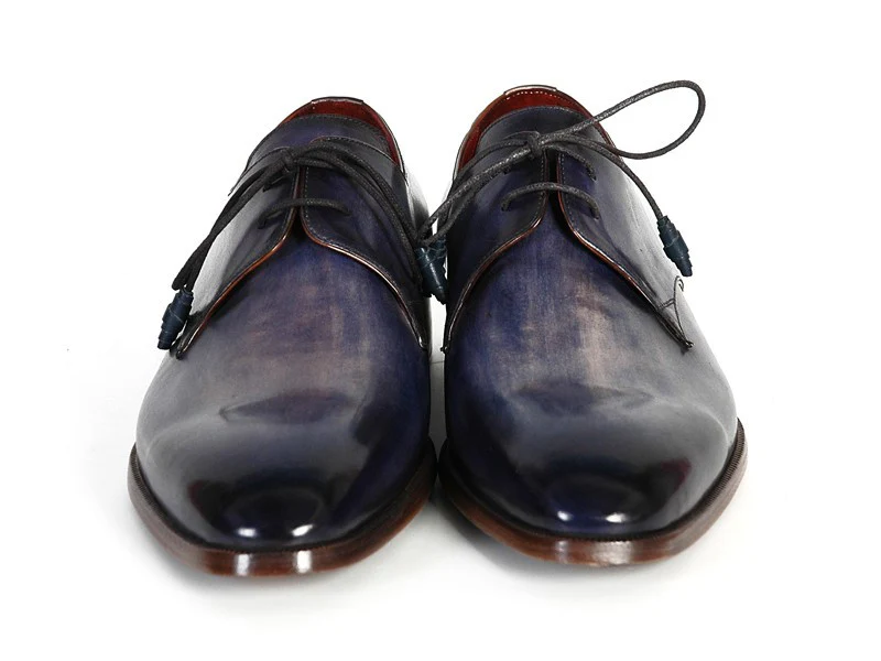 Paul Parkman Men's Blue & Navy Hand-Painted Derby Shoes - Image 7