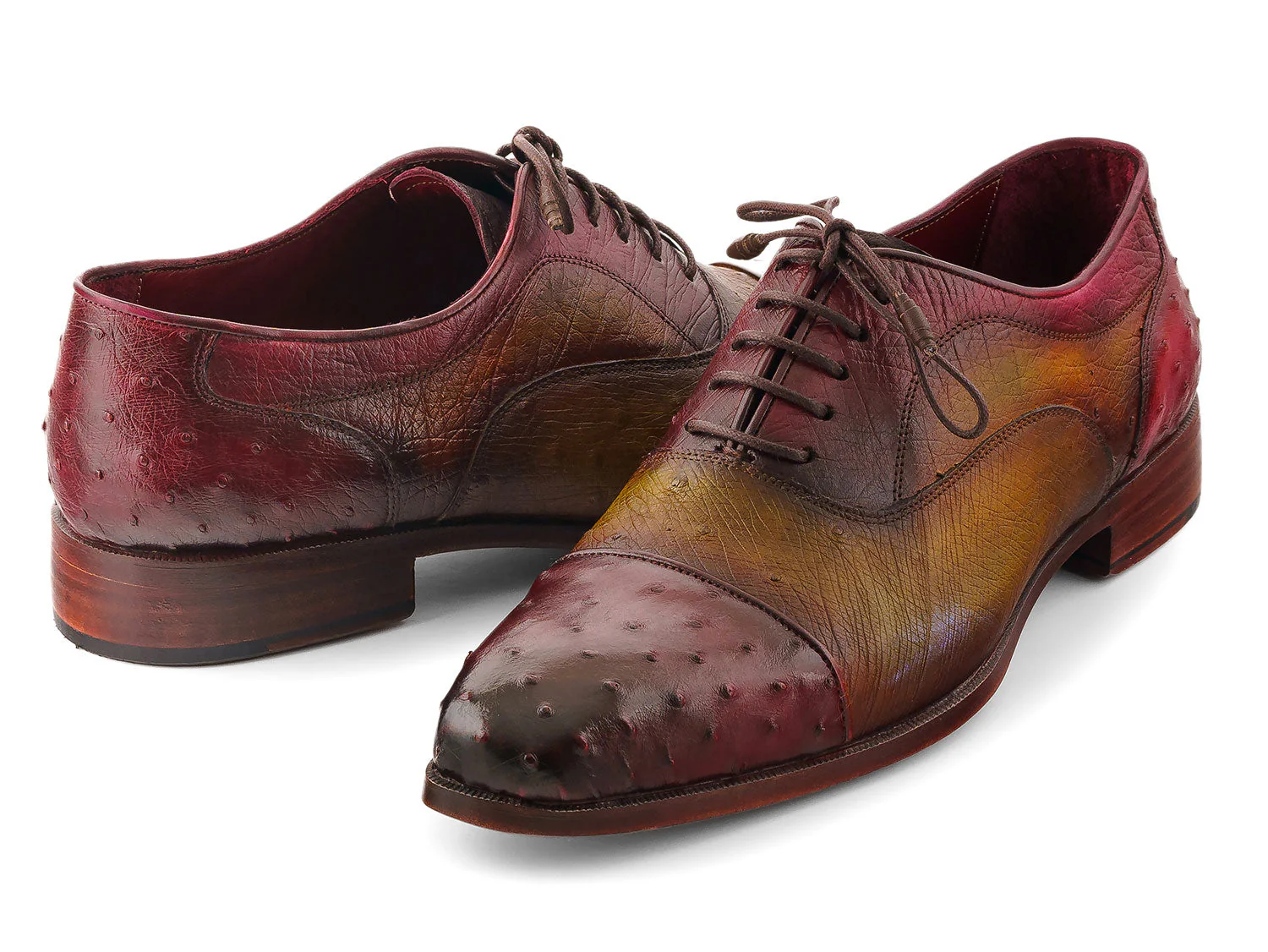 Paul Parkman Men's Genuine Ostrich Captoe Oxfords Green & Burgundy - Image 4