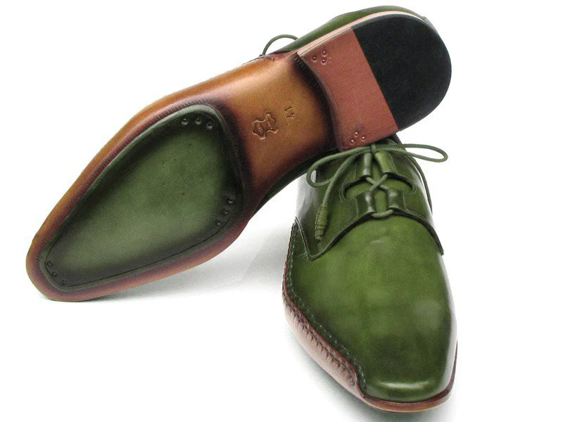 Paul Parkman Men's Ghillie Lacing Side Handsewn Dress Shoes - Green Leather Upper And Leather Sole - Image 5