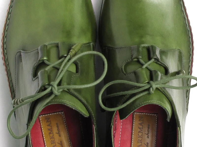 Paul Parkman Men's Ghillie Lacing Side Handsewn Dress Shoes - Green Leather Upper And Leather Sole - Image 6