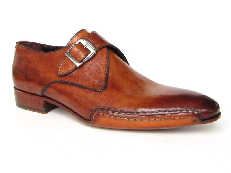 Paul Parkman Men's Monkstrap Shoes Side Handsewn Twisted Leather Tobacco Sole - Image 2
