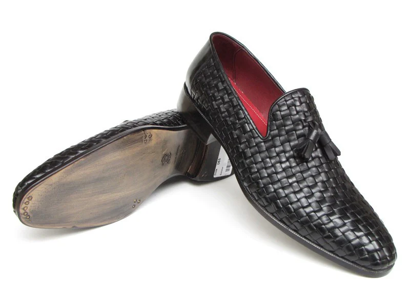 Paul Parkman Men's Tassel Black Woven Leather Loafer - Image 3