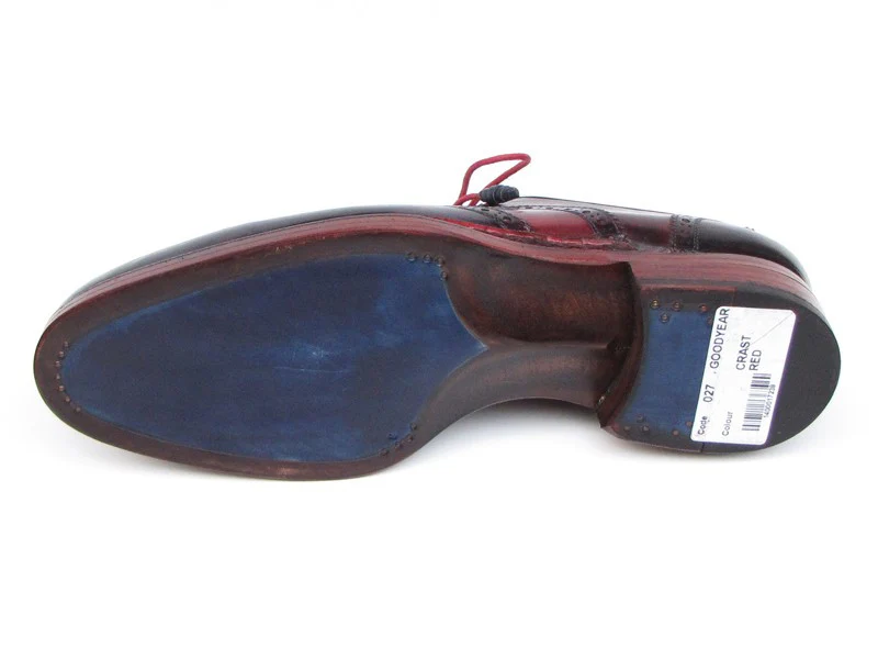 Paul Parkman Men's Triple Leather Sole Wingtip Brogues Navy & Red - Image 4