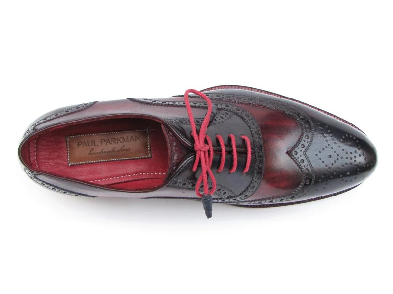 Paul Parkman Men's Triple Leather Sole Wingtip Brogues Navy & Red - Image 7