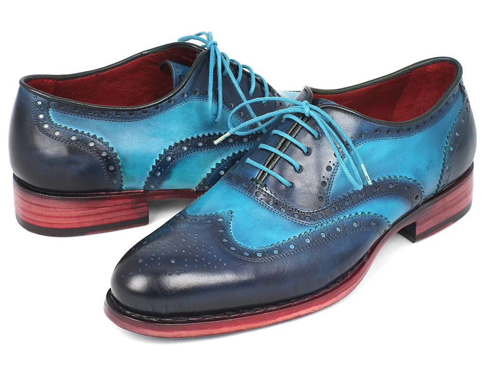Paul Parkman Men's Two Tone Wingtip Oxfords Blue & Turquoise - Image 3