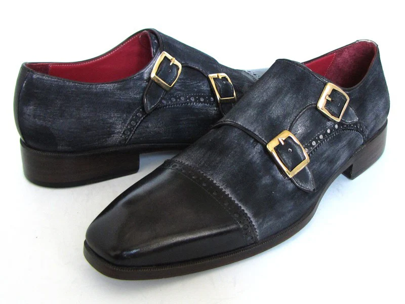 Paul Parkman Navy Suede Captoe Double Monkstraps - Image 2