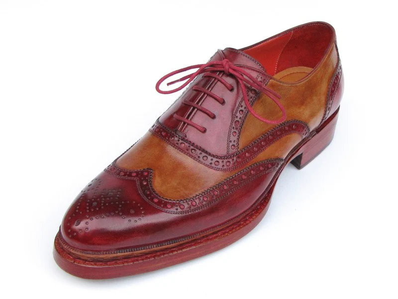 Paul Parkman Triple Leather Sole Wingtip Brogues Bordeaux & Camel - Image 3