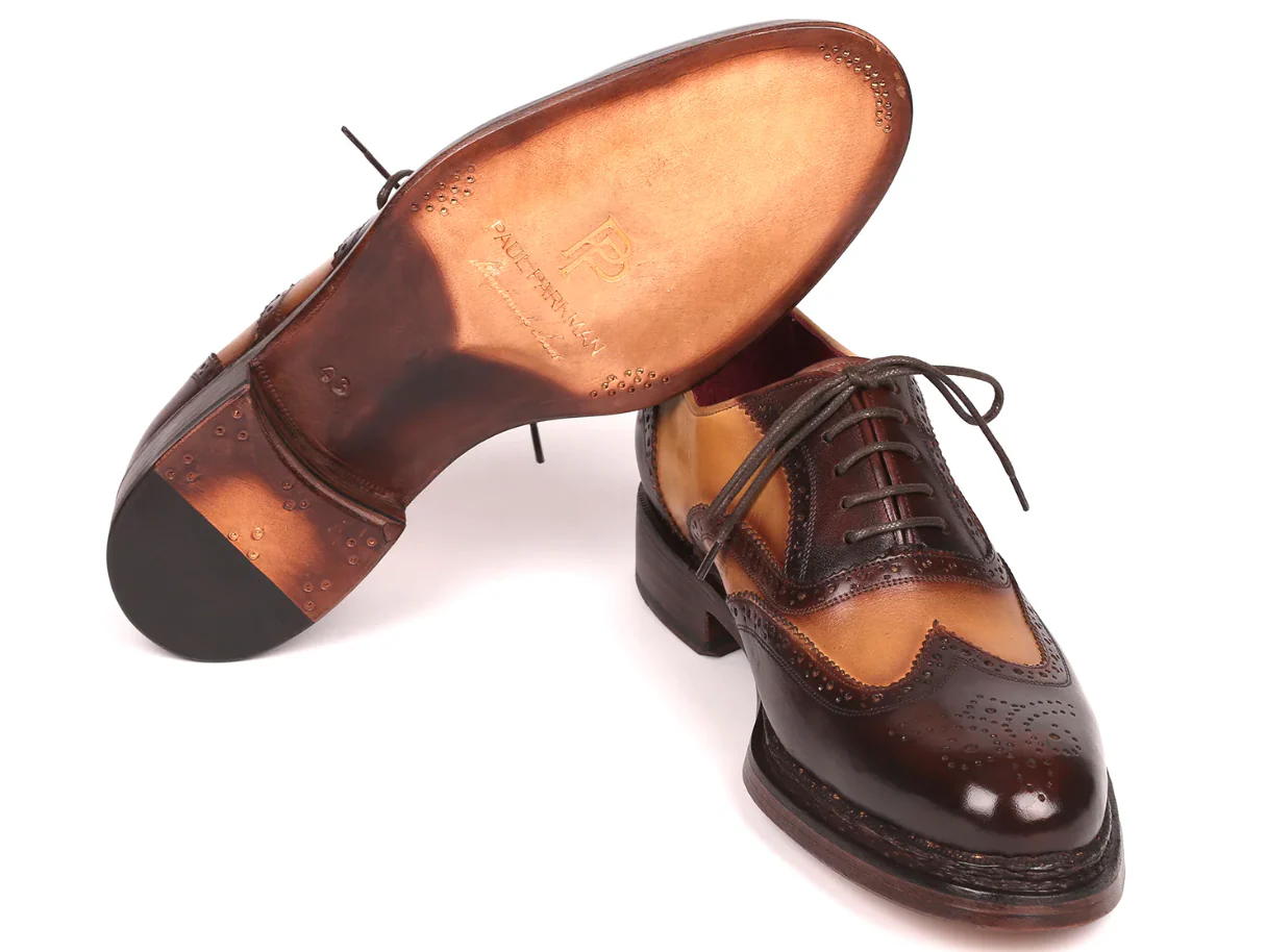 Paul Parkman Wingtip Oxfords Goodyear Welted Brown & Beige - Image 2