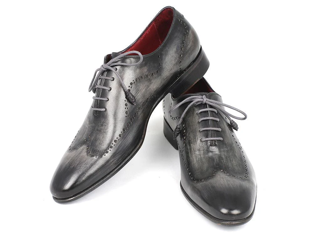 Paul Parkman Wingtip Oxfords Gray & Black Handpainted Calfskin - Image 5