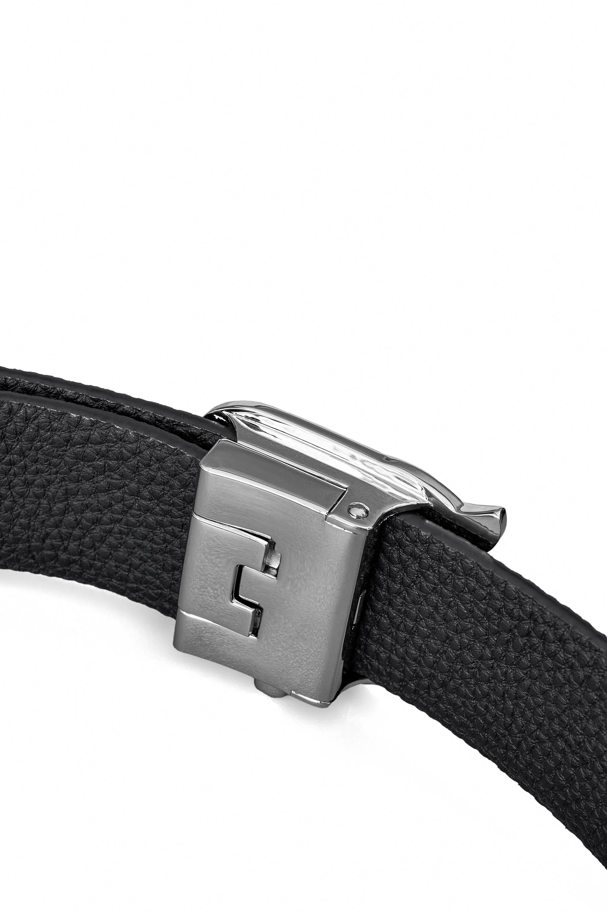 Pebbled Leather Auto BKL Belt – Silver Ed. SILVER/BLACK - Image 5