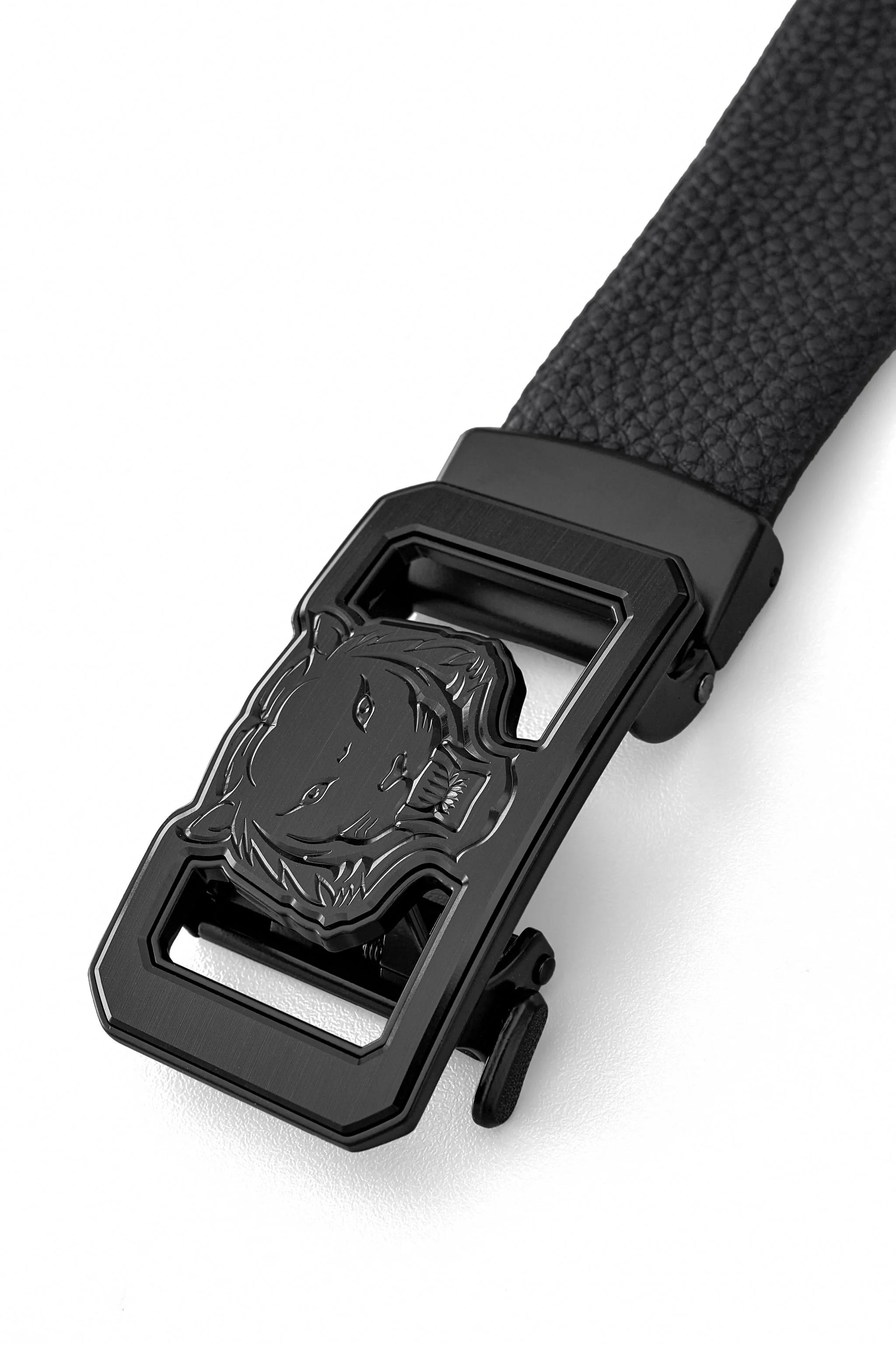 Pebbled Leather Lion Auto BKL Belt – Blackout Ed. BLACK/BLACK - Image 3