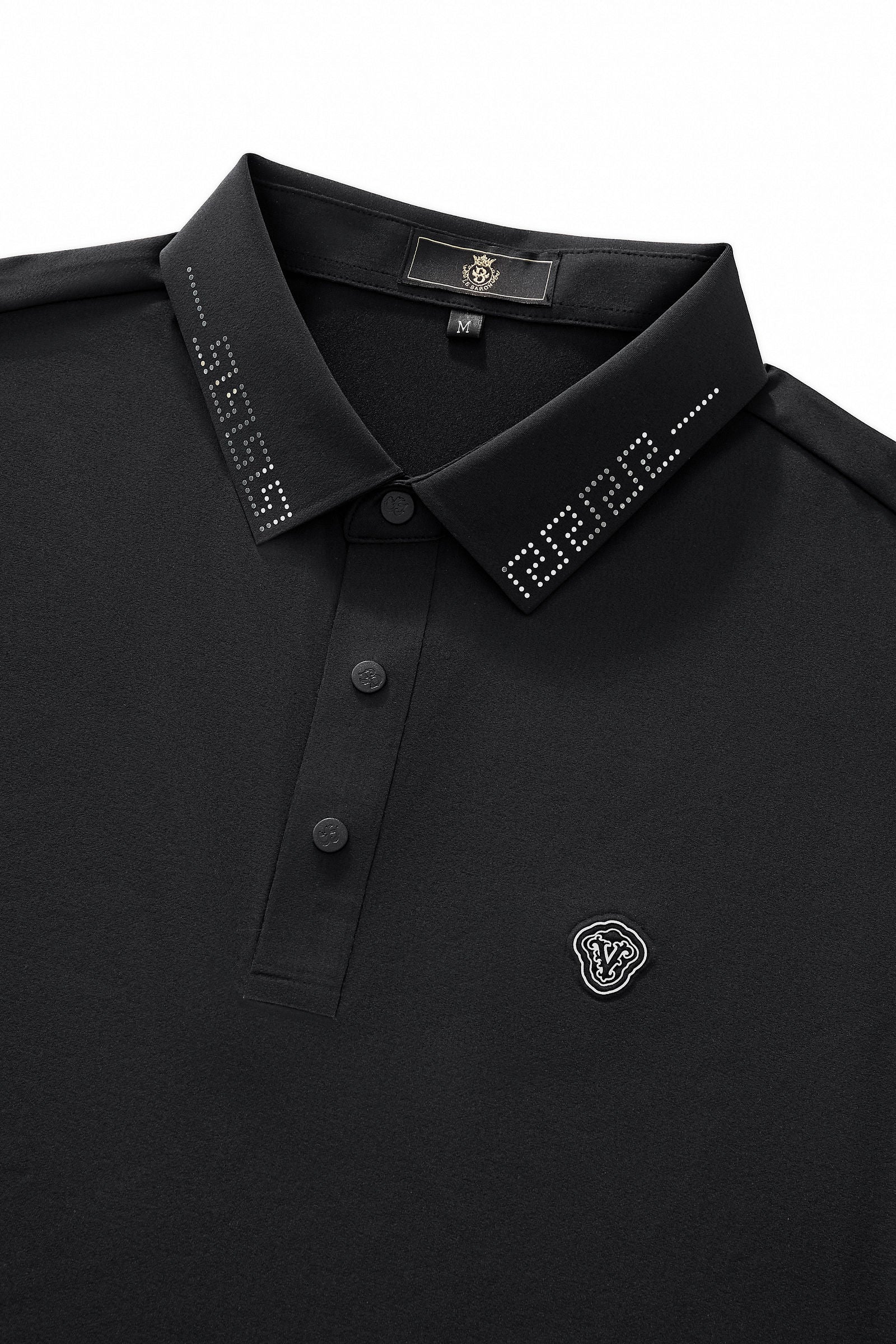 Perforated Collar Performance Polo – El Baron BLACK/SILVER - Image 3