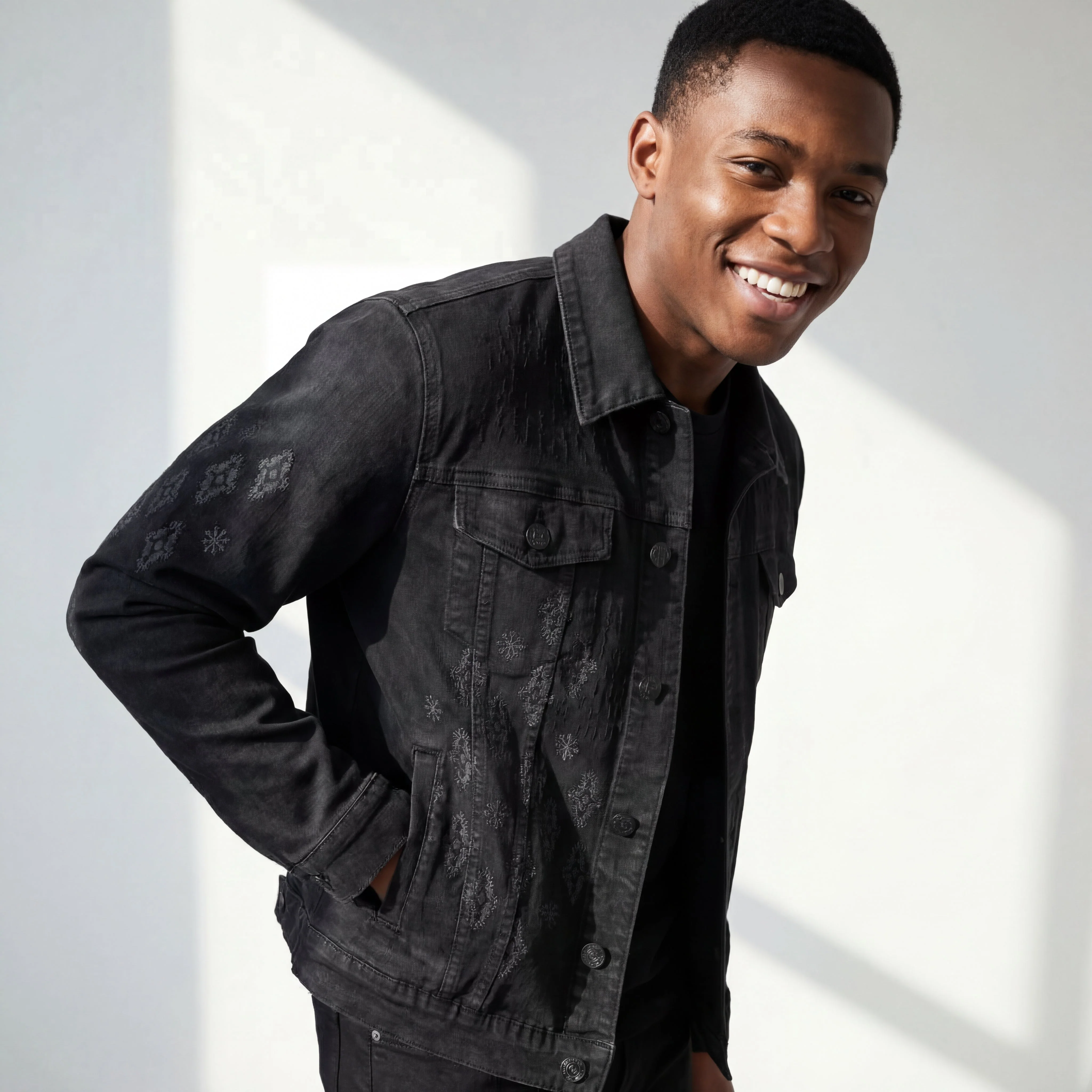 Regalia Medallion Print Denim Jkt BLACK - Image 2