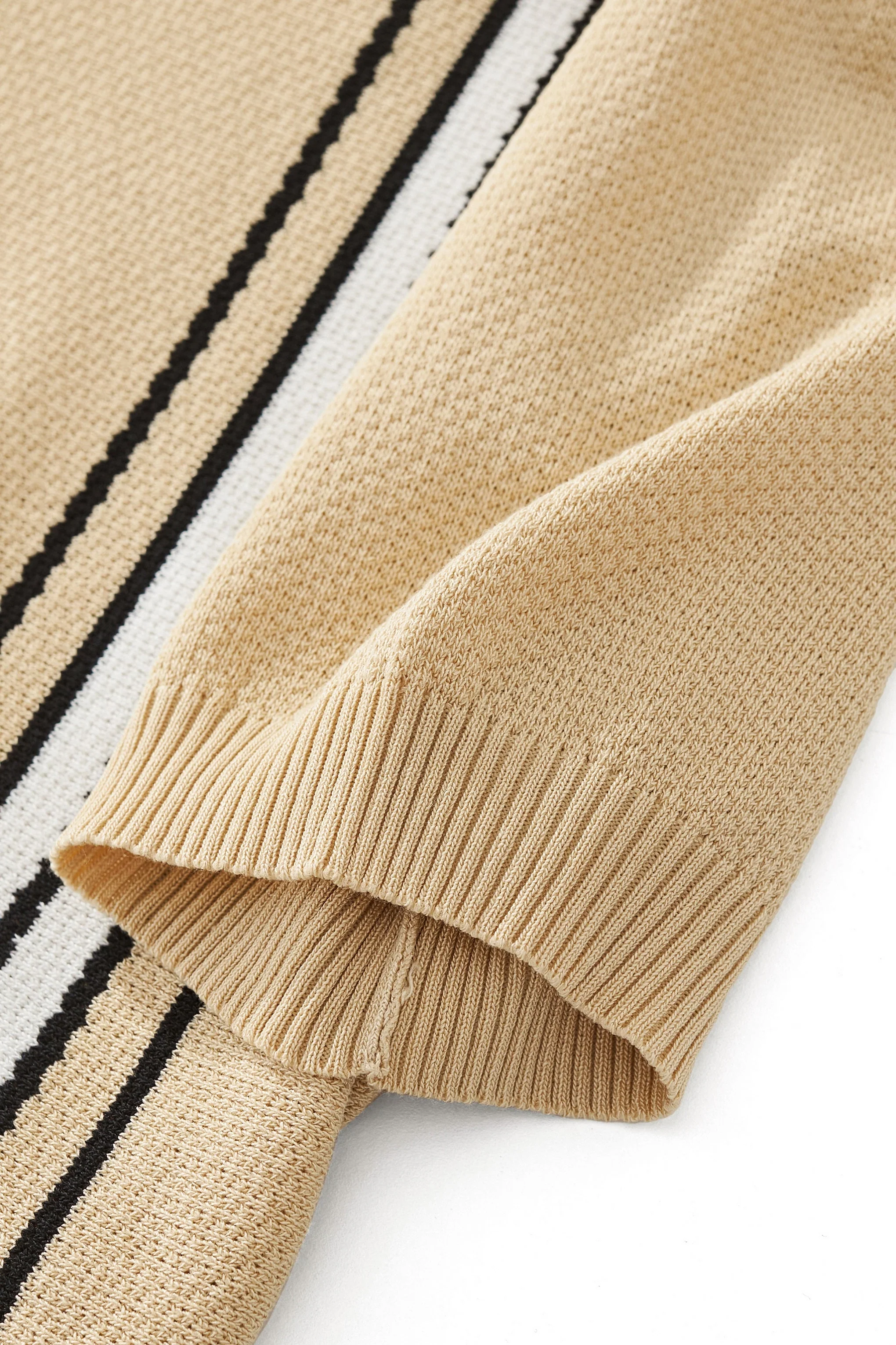 Retro Stripe Zip Knit Polo KHAKI/WHITE - Image 4