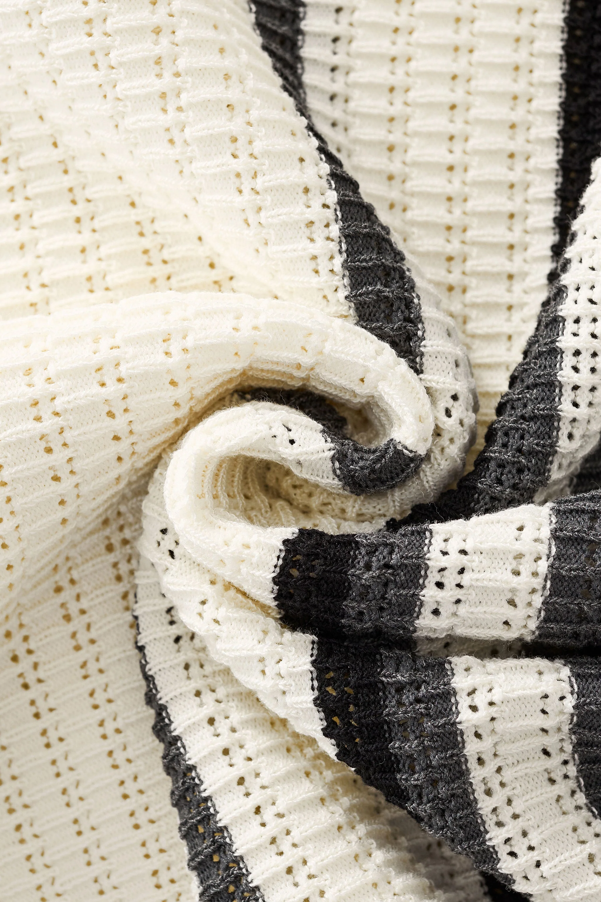 Riviera Stripe Mesh Knit SS Shirt IVORY - Image 12