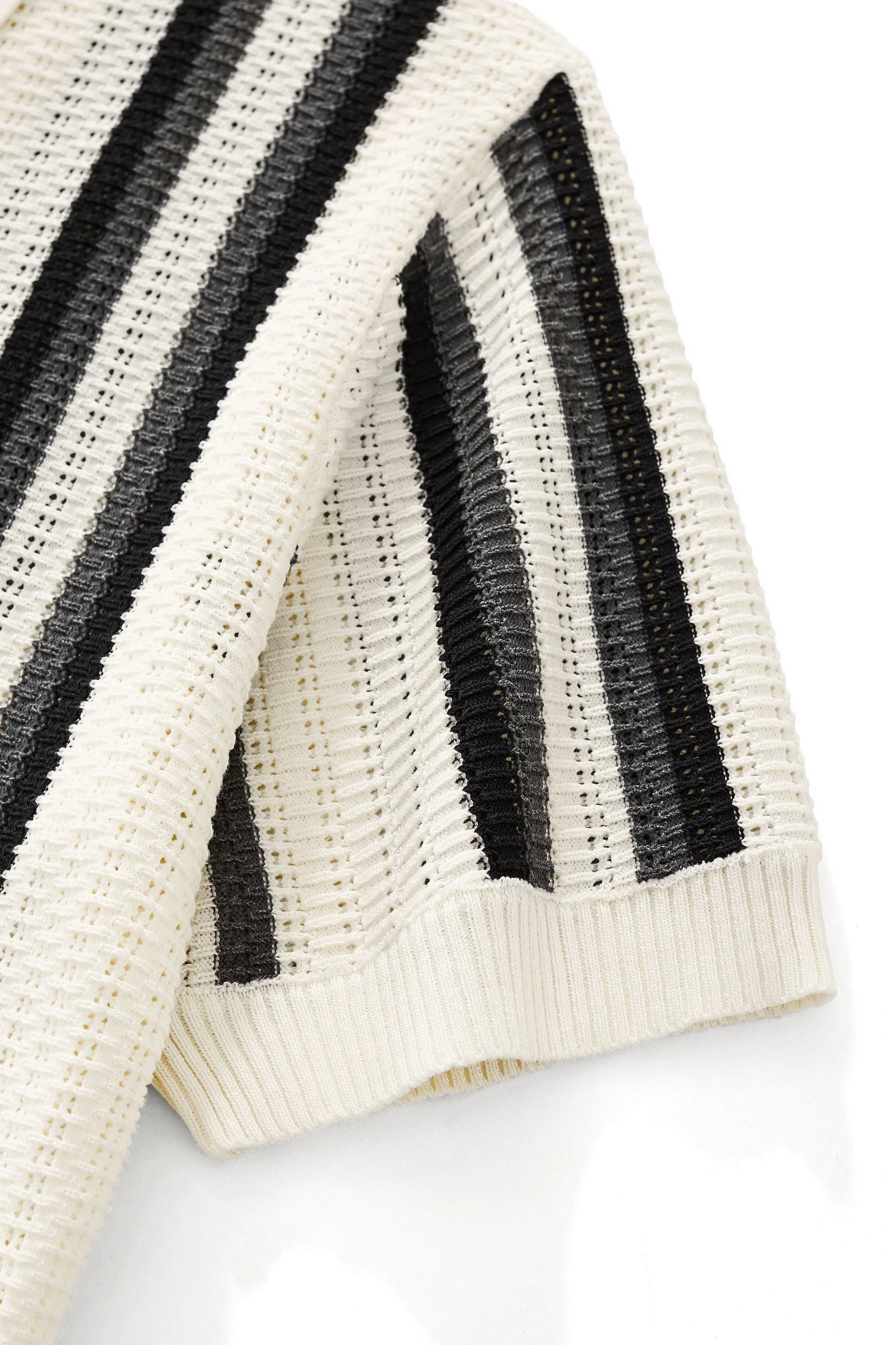 Riviera Stripe Mesh Knit SS Shirt IVORY - Image 6