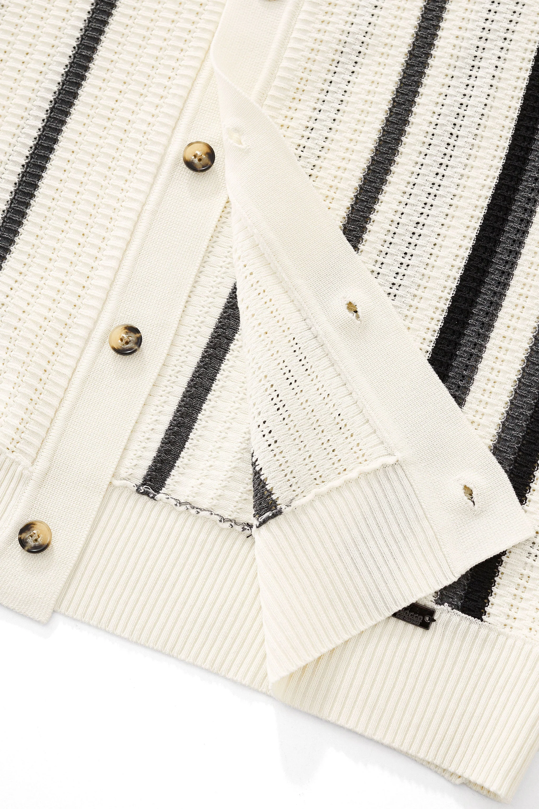 Riviera Stripe Mesh Knit SS Shirt IVORY - Image 9