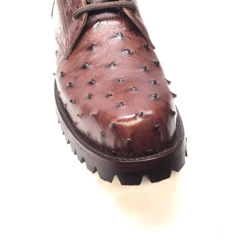 Safari Chocolate Ostrich Quill Combat Ankle Boots - Image 6