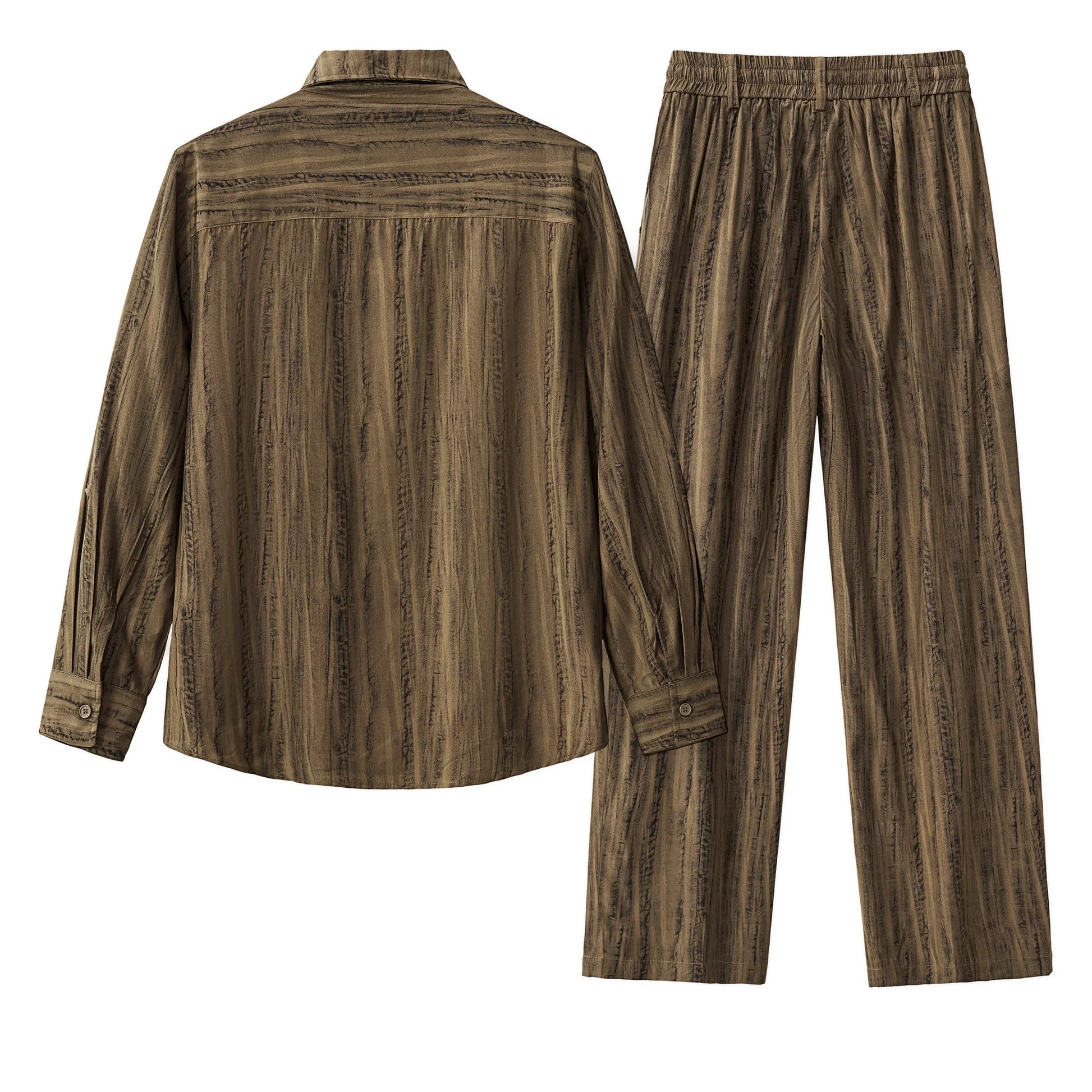 Strata Set – Printed Long Sleeve Shirt & Pant BROWN - Image 2