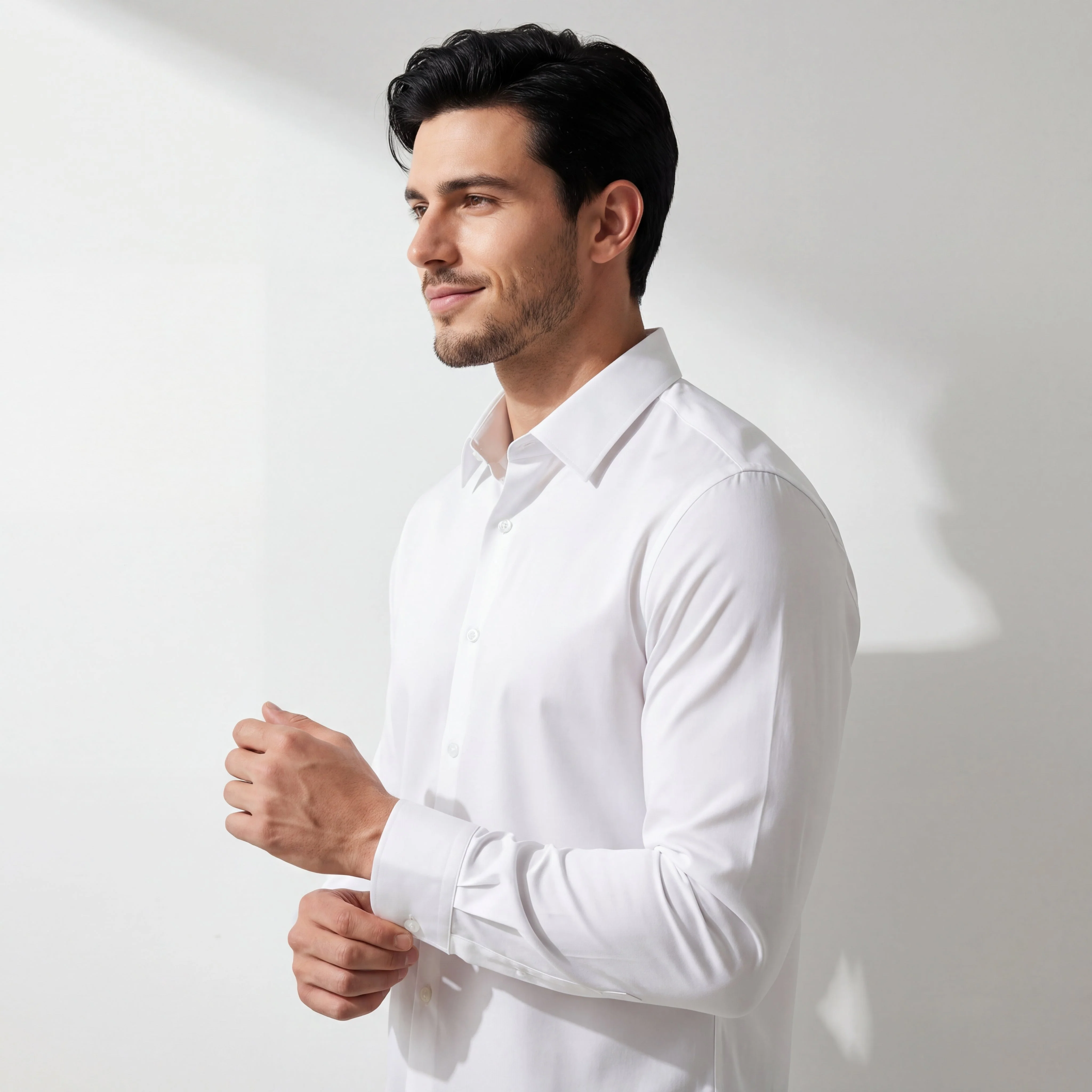 SIGNATURE SATIN STITCHLESS LS Shirt WHITE - Image 3