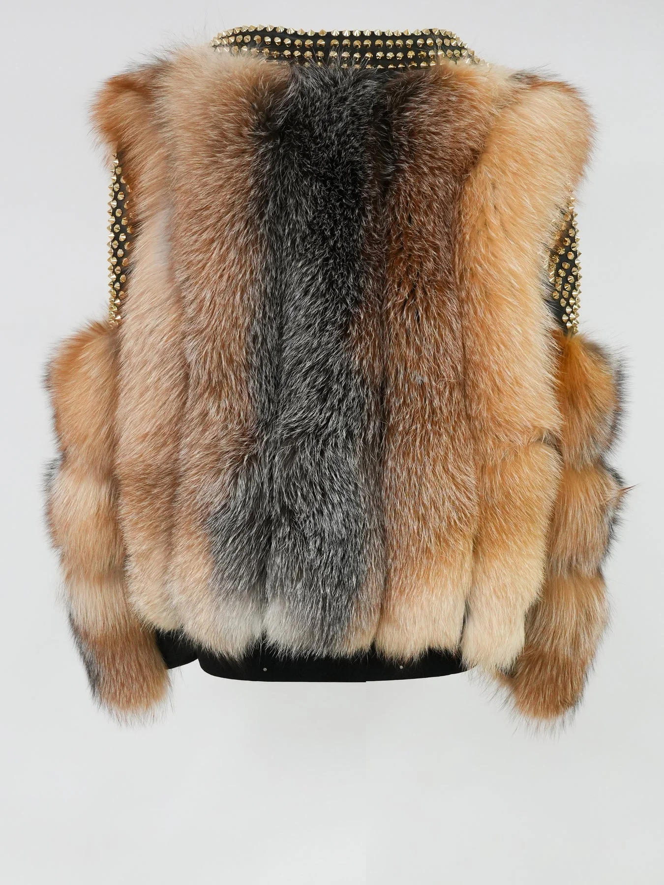 Kashani Ladies OTOBAN Natural Fox Fur Studded Biker Jacket - Image 2