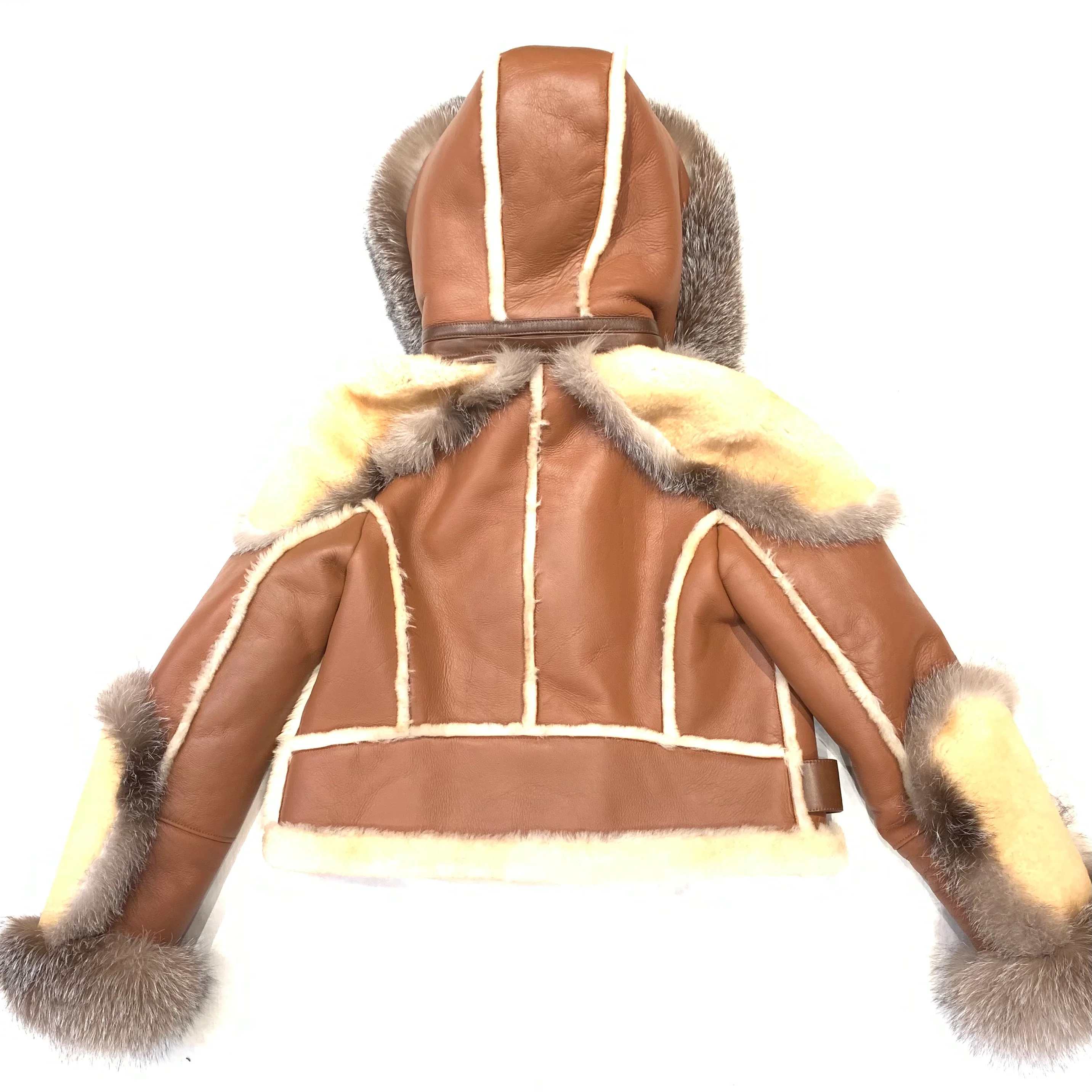 Kashani Women's Natural Fox Biker Shearling Coat - Image 6